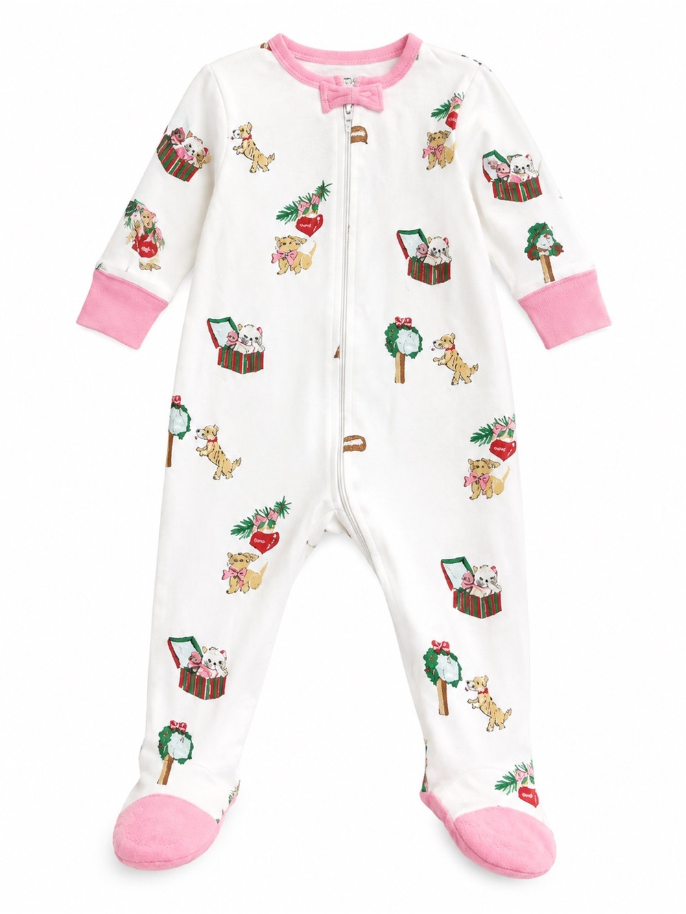 TBBC Pink-Trim Holiday Print Baby One-Piece